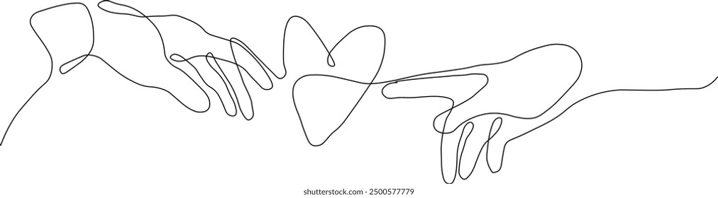 Manos una línea de arte, arte de línea del corazón 