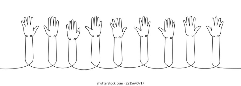 Hands up one line continuous drawing. Applaud hands continuous one line illustration. Vector minimalist linear illustration.
