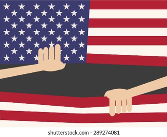 Hands Opening American Flag