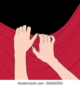hands opening the curtain