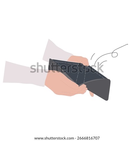 Hands opening empty wallet. No money in purse.