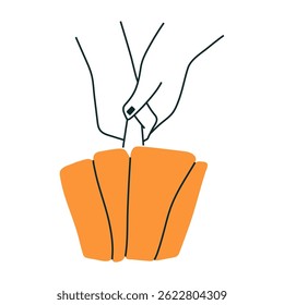 Hands with orange pumpkin. Harvest time