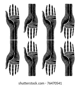 hands original woodcut