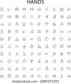 Hands outline icons collection. Grip, Grasp, Clench, Wring, Fist, Hold, Palm vector illustration set. Shake, Rub, Grasping linear signs