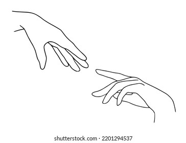 Hands outline reaching out to each other on white background. 