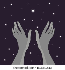 Hands outstretched to the starry sky