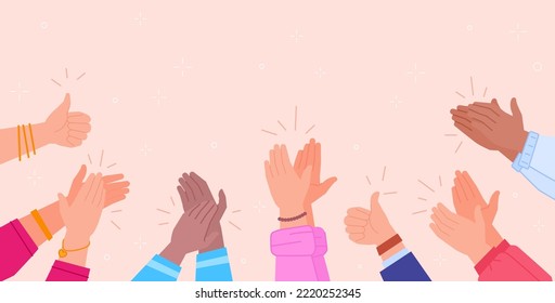 Hands ovation. Applaud hand people acclaim congratulate human respect success triumph, crowd good clapping in palms cheer audience person claps, swanky vector illustration of applause congratulate