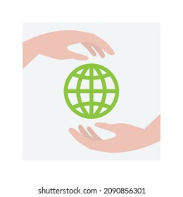 Hands over and below globe. Saving planet. Global connection.