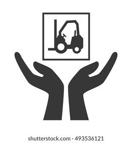 hands with package icons