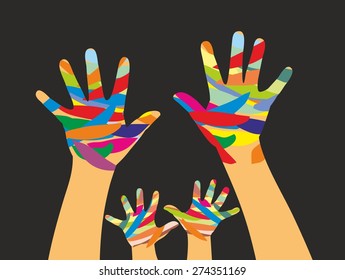 Hands in paint.