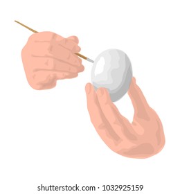 
Hands paint an Easter egg. Without background. Vector drawing.