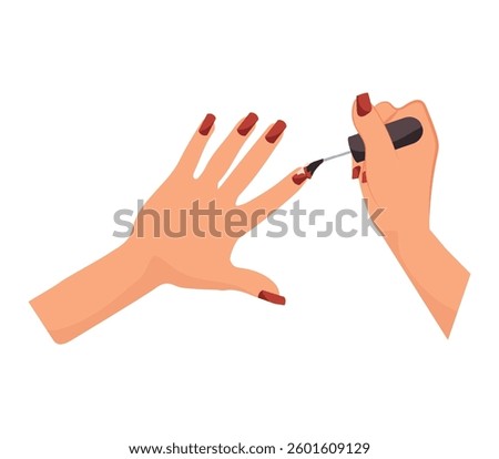 hands painting nails with red nail polish.