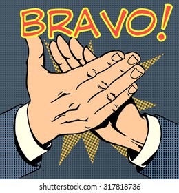 hands palm applause success text Bravo retro style pop art