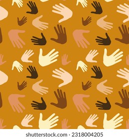 Hands palm silhouette seamless pattern.