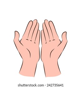 Hands. Palm up. Colored illustration. Vector illustration
