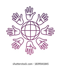 hands palms around of sphere browser line style icon vector illustration design