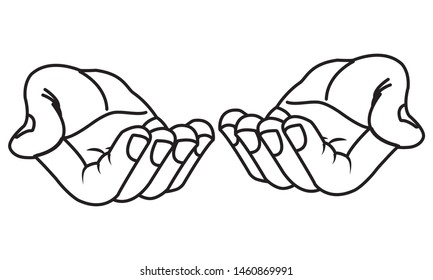 Hands with palms open offering cartoon isolated vector illustration graphic design