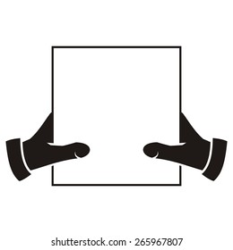hands and paper, black and white vector icon
