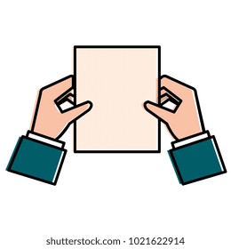 hands with paper document isolated icon