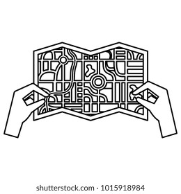 hands with paper map guide icon