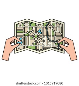 hands with paper map guide icon