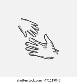 Hands of parent and child sketch icon for web, mobile and infographics. Hand drawn vector isolated icon.