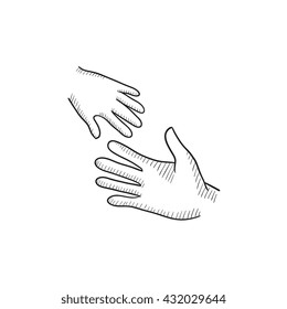 Hands of parent and child vector sketch icon isolated on background. Hand drawn Hands of parent and child icon. Hands of parent and child sketch icon for infographic, website or app.