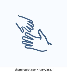 Hands of parent and child vector sketch icon isolated on background. Hand drawn Hands of parent and child icon. Hands of parent and child sketch icon for infographic, website or app.