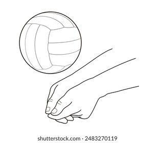 Hands Passing Volleyball Outline. Sport image illustration in vector isolated on white background, eps