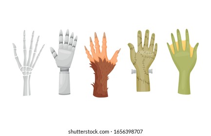 Hands and Paws of Monsters and Fantastic Creatures Like Frankenstein and Robot Vector Set