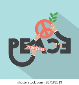 Hands With Peace Typography Design Vector Illustration