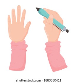 manos con lápiz escrito para trabajo oficina de diseño de vista superior ilustración vectorial