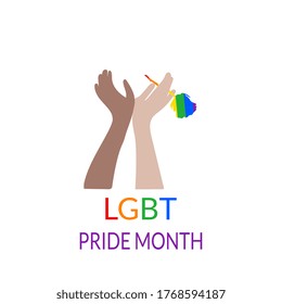 Hands of people of different races come into contact and hold the rose of the LGBT community. Concept of equality, pride in your choice.