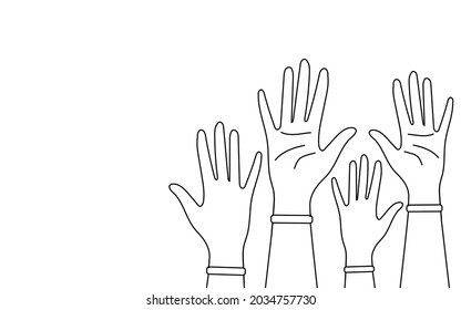 Hands of people linear icon isolated on white background. Thin black line customizable illustration. Activists, feminists and other communities are fighting for equality. Vector.