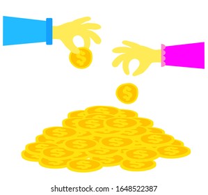 Manos de gente y monta sobre un fondo blanco. Ilustración vectorial.