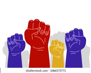 Hands of people raised fist air Corporate Celebration victory, success and winning concept