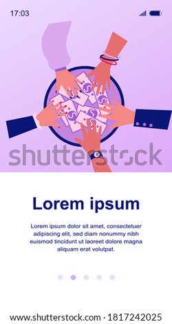 Hands of people taking money from circle shape. Banknote, stakeholders, sharing flat vector illustration. Finance success, income, capital concept for banner, website design or landing web page