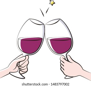 Hands of people toasting with wine