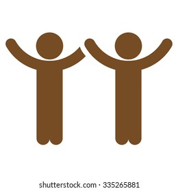 Hands Up People vector icon. Style is flat symbol, brown color, rounded angles, white background.