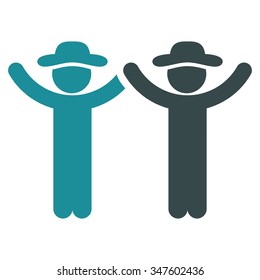 Hands Up People vector icon. Style is bicolor flat symbol, soft blue colors, rounded angles, white background.