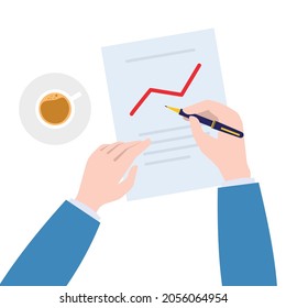 The hands of a person drawing a growth chart on a paper sheet