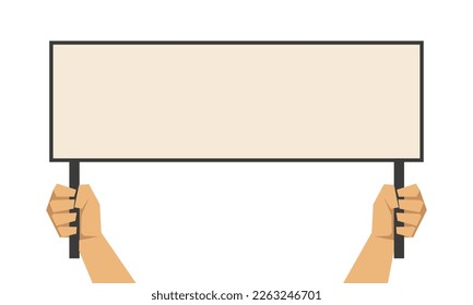 Hände von Personen, die leere Vektorgrafik-Banner halten. Cartoon-Zeichnung des Aktivisten mit weißem Zeichen auf weißem Hintergrund. Demokratie, Aktivismus, Menschenrechte, Marketing, Werbekonzept