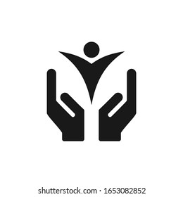 Hands and person icon design. Save the orphan symbol. Children adoption illustration