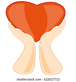 Hands of the person with symbol heart on white background