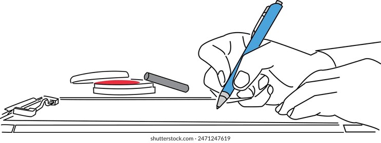 Hands of person writing contract or document sheet