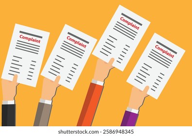 Hands of persons holding a paper with the word complaint