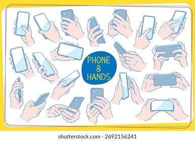 Manos y teléfonos puestos. Ilustración de boceto de Vector.