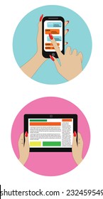 hands with phones and tablets