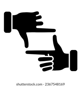 Hands in photo frame gesture solid icon, gestures concept, Human hands doing cropping sign on white background, photographer hand gesture icon in glyph style for mobile. Vector graphics