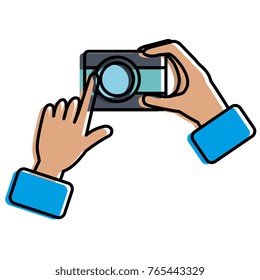 hands with photographic camera isolated icon